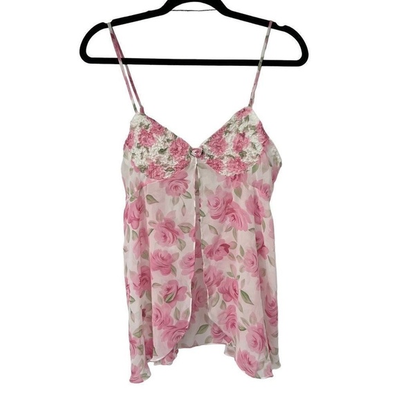 Vintage Other - Vintage White‎ Pink Rosette Sheer Baby Doll Tank M Womens